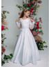 Long Sleeves White Lace Satin Stunning Flower Girl Dress